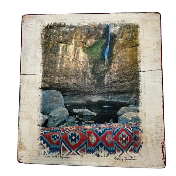 Decoupage Wall Art Landscape Waterfall Afghan Tribal Artist Signed Minimalistic - Picture 1 of 7